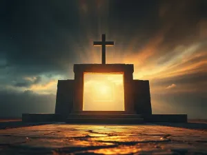 Kamienna tablica z antycznymi znakami zestawiona z nowoczesną, świecącą sferą, symbolizująca kontrast między tradycją a rozumem.
