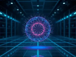 Abstrakcyjna, świetlista mandala w odcieniach złota i fioletu, symbolizująca głębokie stany mistyczne i medytację.