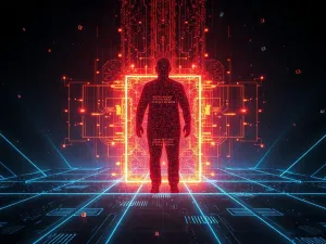 Cyfrowy rdzeń neuronalny na starożytnym ołtarzu, symbolizujący połączenie technologii z duchowością w kosmicznej scenerii.
