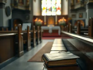 Wschodzące słońce przebijające się przez las nad górskim strumieniem, podkreślające duchowy spokój natury.