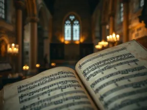 Kamienna mównica ze starą księgą i nowoczesnym mikrofonem na tle miejskiego krajobrazu, symbolizująca debatę o roli religii.