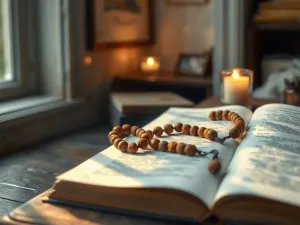 Starożytny ołtarz z płonącym ogniem, ku któremu zwracają się sylwetki wielu bóstw, symbolizujący ideę henoteizmu.
