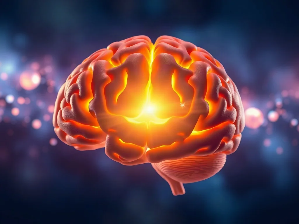 Trójwymiarowa wizualizacja ludzkiego mózgu z poświatą, symbolizująca połączenie neurologii z duchowością.